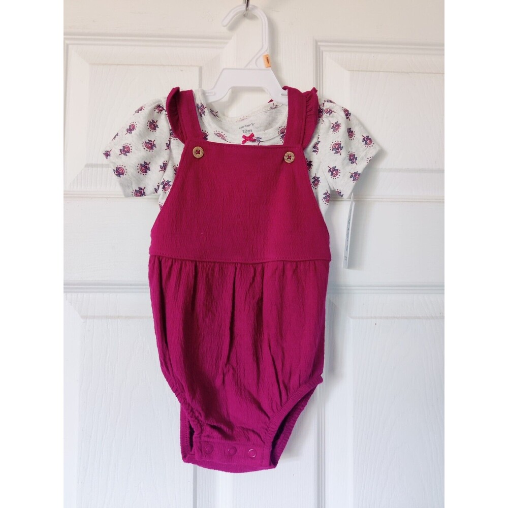 Carter's Floral Tee & Bubble Romper-Set of 2 Baby Girl 12 Months Maroon Burgundy